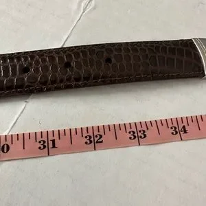 Italian Croco Leather Belt Dark Brown Silver EuroMetal Etched Hardware NWT Sz S Men main image 4